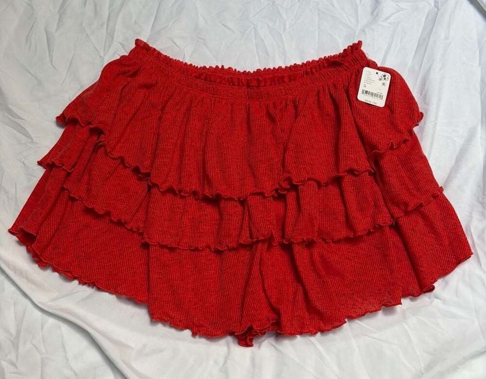 free-est Red Tiered Ruffle Skort